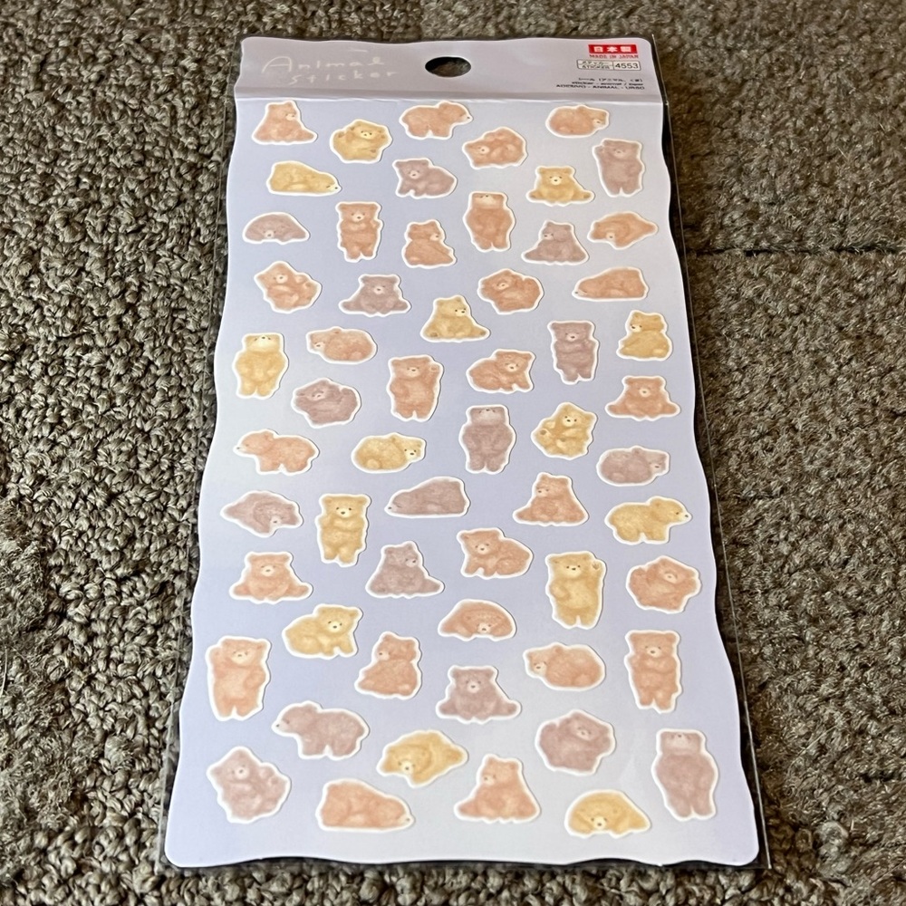 Daiso Bear Washi Sticker Sheet Japan Exclusive Kawaii Teddy Brown Small Mini